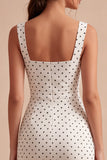 Vit och svart fyrkantig hals bodycon midi prickiga klänning