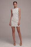 White Black Dots Bateau Neck Bodycon examensklänning