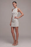 White Black Dots Bateau Neck Bodycon examensklänning
