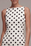 White Black Dots Bateau Neck Bodycon examensklänning