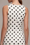 White Black Dots Bateau Neck Bodycon examensklänning