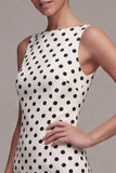 White Black Dots Bateau Neck Bodycon examensklänning