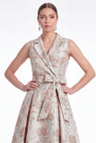 A-linje rosa blomnotch kragslag Jacquard Long Mother Of the Bride-klänning med bälte