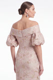 Axeloff-shoulder sjöjungfru rosa blomma Jacquard Long Mother Of the Bride-klänning