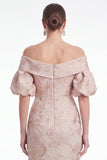 Axeloff-shoulder sjöjungfru rosa blomma Jacquard Long Mother Of the Bride-klänning