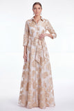 Champagne A-linje Jacquard Long Mother Of the Bride-klänning med bälte