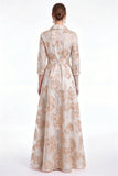 Champagne A-linje Jacquard Long Mother Of the Bride-klänning med bälte
