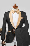 2-delad champagne Jacquard Shawl Kavajslag Herrkostymer
