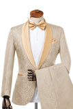 2-delad champagne Jacquard Shawl Kavajslag Herrkostymer