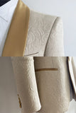 2-delad champagne Jacquard Shawl Kavajslag Herrkostymer
