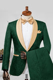 2-delad champagne Jacquard Shawl Kavajslag Herrkostymer