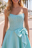 Gul Sweetheart A-Line Pearls korsett hemkomstklänning med rosett