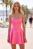 Sweetheart Fuchsia Pearls korsett A-linje satin hemkomstklänning