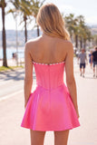 Sweetheart Fuchsia Pearls korsett A-linje satin hemkomstklänning