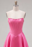Sweetheart Fuchsia Pearls korsett A-linje satin hemkomstklänning
