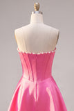 Sweetheart Fuchsia Pearls korsett A-linje satin hemkomstklänning