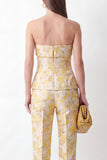 Gula axelbandslösa Jacquard Slim Fit Damkostymer i 2-delad blommig Jacquard