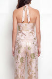 Green Flower tvådelad halterneck enkelknäppt jacquard damdräkter