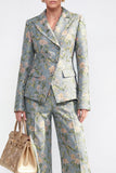 Peak Lapel Gråblå tvådelade enkelknäppta blomsterdräkter för kvinnor
