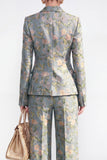 Peak Lapel Gråblå tvådelade enkelknäppta blomsterdräkter för kvinnor