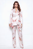 2-delade White Red Flower Satin Peak Lapel dubbelknäppta blomsterdräkter för kvinnor