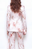 2-delade White Red Flower Satin Peak Lapel dubbelknäppta blomsterdräkter för kvinnor
