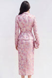 Rosa fuchsia flower satin tvådelad topp-lapel midiklänning med slits