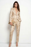 Golden 2-delade Jacquard Peak Lapel Enknapps Slim Fit Damkostymer