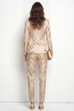 Golden 2-delade Jacquard Peak Lapel Enknapps Slim Fit Damkostymer