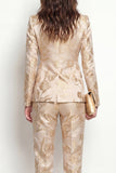 Golden 2-delade Jacquard Peak Lapel Enknapps Slim Fit Damkostymer