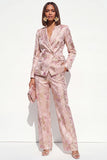 Blush Floral Peak Lapel tvådelade dubbelknäppta damkostymer med fickor