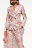 Blush Floral Peak Lapel tvådelade dubbelknäppta damkostymer med fickor