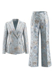 Blush Floral Peak Lapel tvådelade dubbelknäppta damkostymer med fickor