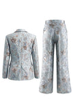 Blush Floral Peak Lapel tvådelade dubbelknäppta damkostymer med fickor