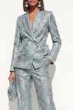 Blush Floral Peak Lapel tvådelade dubbelknäppta damkostymer med fickor