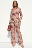 Blush Floral Peak Lapel tvådelade dubbelknäppta damkostymer med fickor