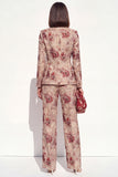 Blush Floral Peak Lapel tvådelade dubbelknäppta damkostymer med fickor