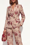 Blush Floral Peak Lapel tvådelade dubbelknäppta damkostymer med fickor