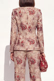 Blush Floral Peak Lapel tvådelade dubbelknäppta damkostymer med fickor
