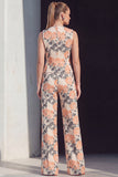 Marinblå blommiga dubbelknäppta tvådelade damkostymer med fickor