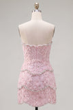 Sweetheart Pink Bodycon Homecoming-klänning med pärlbroderi