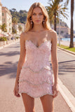 Sweetheart Pink Bodycon Homecoming-klänning med pärlbroderi