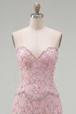 Sweetheart Pink Bodycon Homecoming-klänning med pärlbroderi