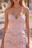 Sweetheart Pink Bodycon Homecoming-klänning med pärlbroderi