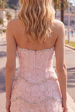 Sweetheart Pink Bodycon Homecoming-klänning med pärlbroderi