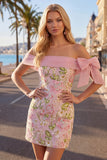 Axellös rosa bodycon blommig hemkomstklänning med paljetter