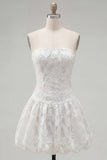 A-Line White Sweetheart blommig hemkomstklänning