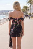 Svart axellös bodycon blommig hemkomstklänning med skärp