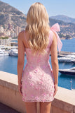 Rosa 3D-blommig enaxelrosett bodycon hemkomstklänning