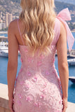 Rosa 3D-blommig enaxelrosett bodycon hemkomstklänning